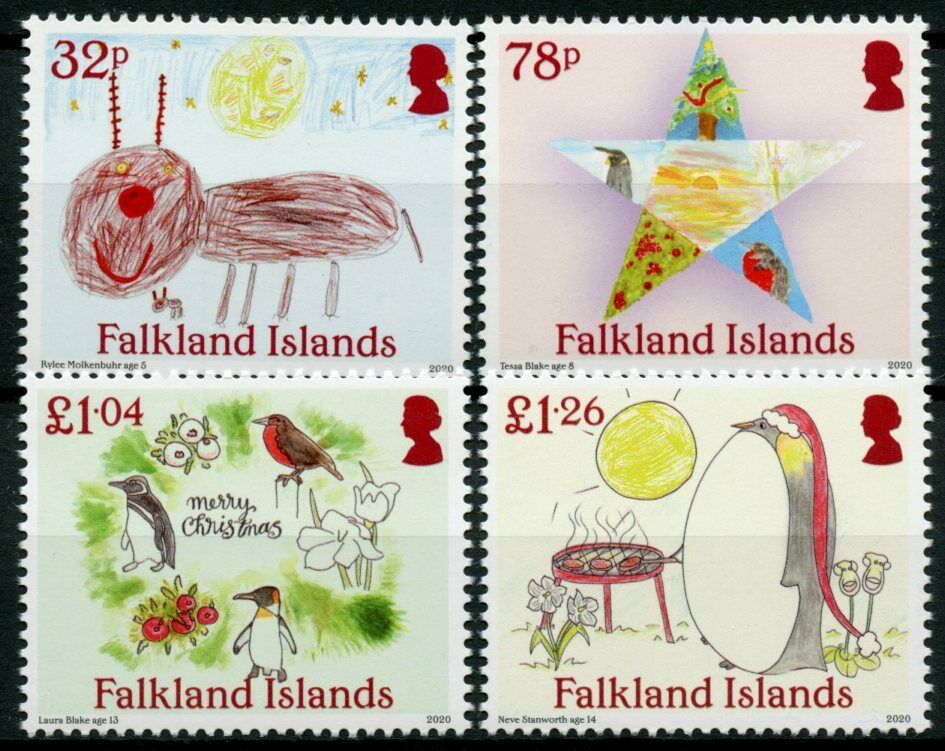 Falkland Islands 2020 MNH Christmas Stamps Penguins Childrens Drawings 4v Set