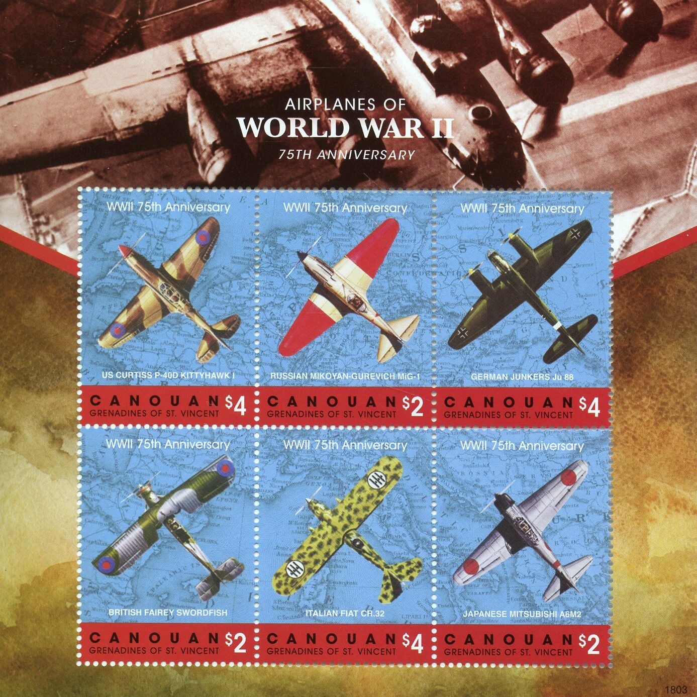 Canouan Gren St Vincent 2018 MNH Military Stamps WW2 WWII Airplanes Aviation 6v M/S III