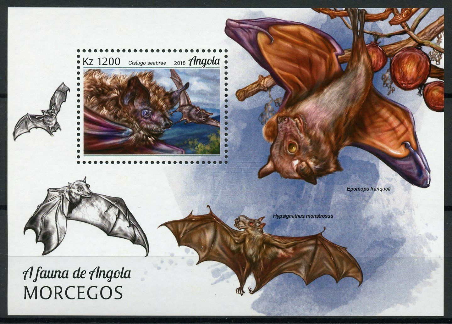 Angola 2018 MNH Bats Stamps Bat Flying Mammals Wild Animals Fauna 1v M/S