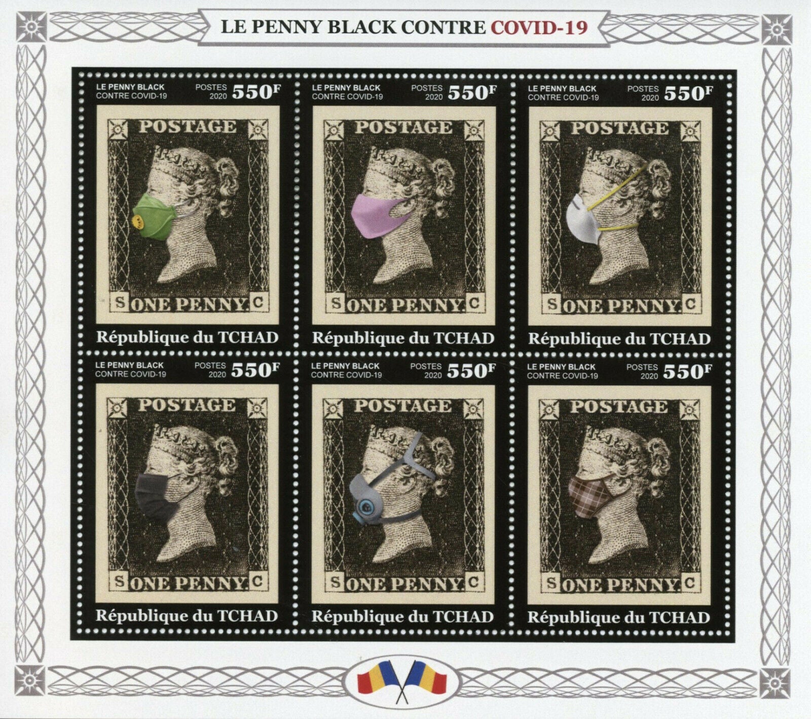 Chad 2020 MNH Medical Stamps Penny Black Stamps-on-Stamps Corona Covid-19 6v M/S