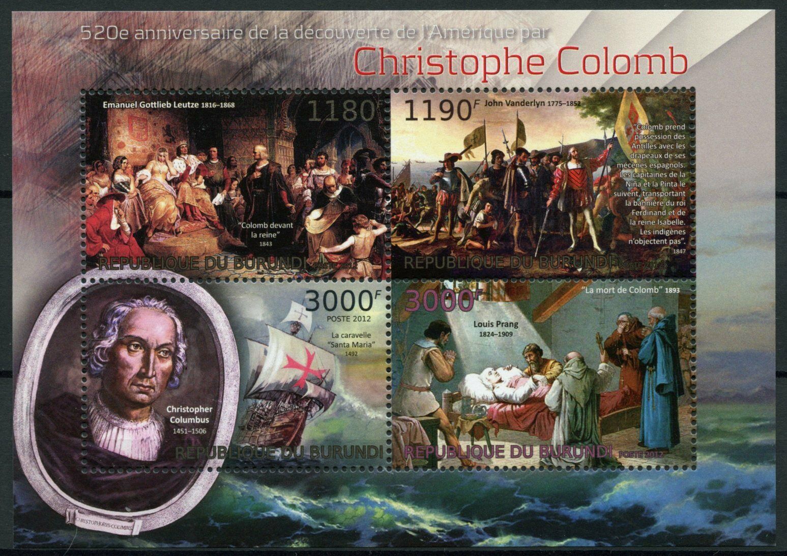 Burundi 2012 MNH Ships Stamps Christopher Columbus Discovery of America Exploration 4v M/S