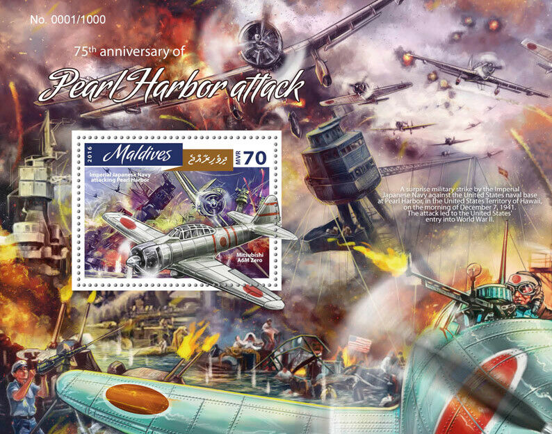 Maldives 2016 MNH Military Stamps WWII WW2 Pearl Harbor Aviation Ships 1v S/S