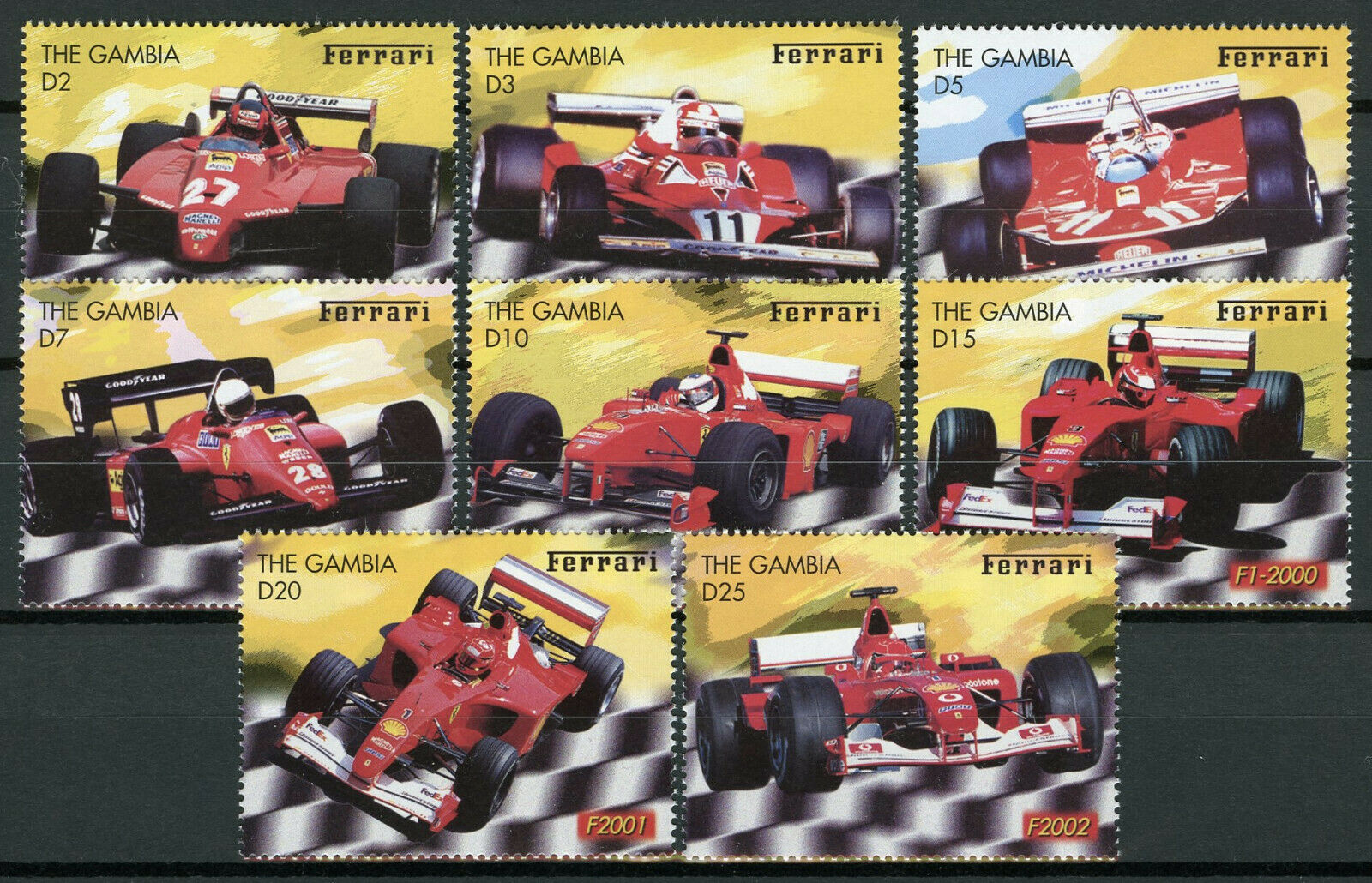 Gambia 2003 MNH Cars Stamps Ferrari F2002 F1 Auto Racing 8v Set