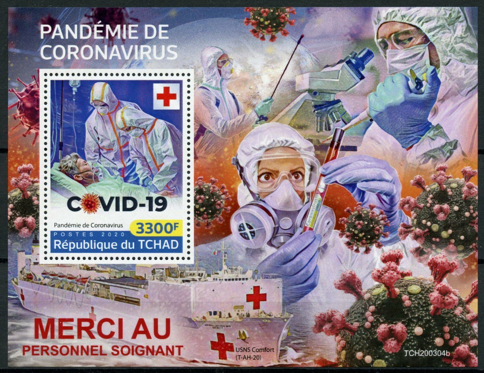 Chad 2020 MNH Medical Stamps Corona Pandemic Ships Science Health Covid Covid-19 1v S/S