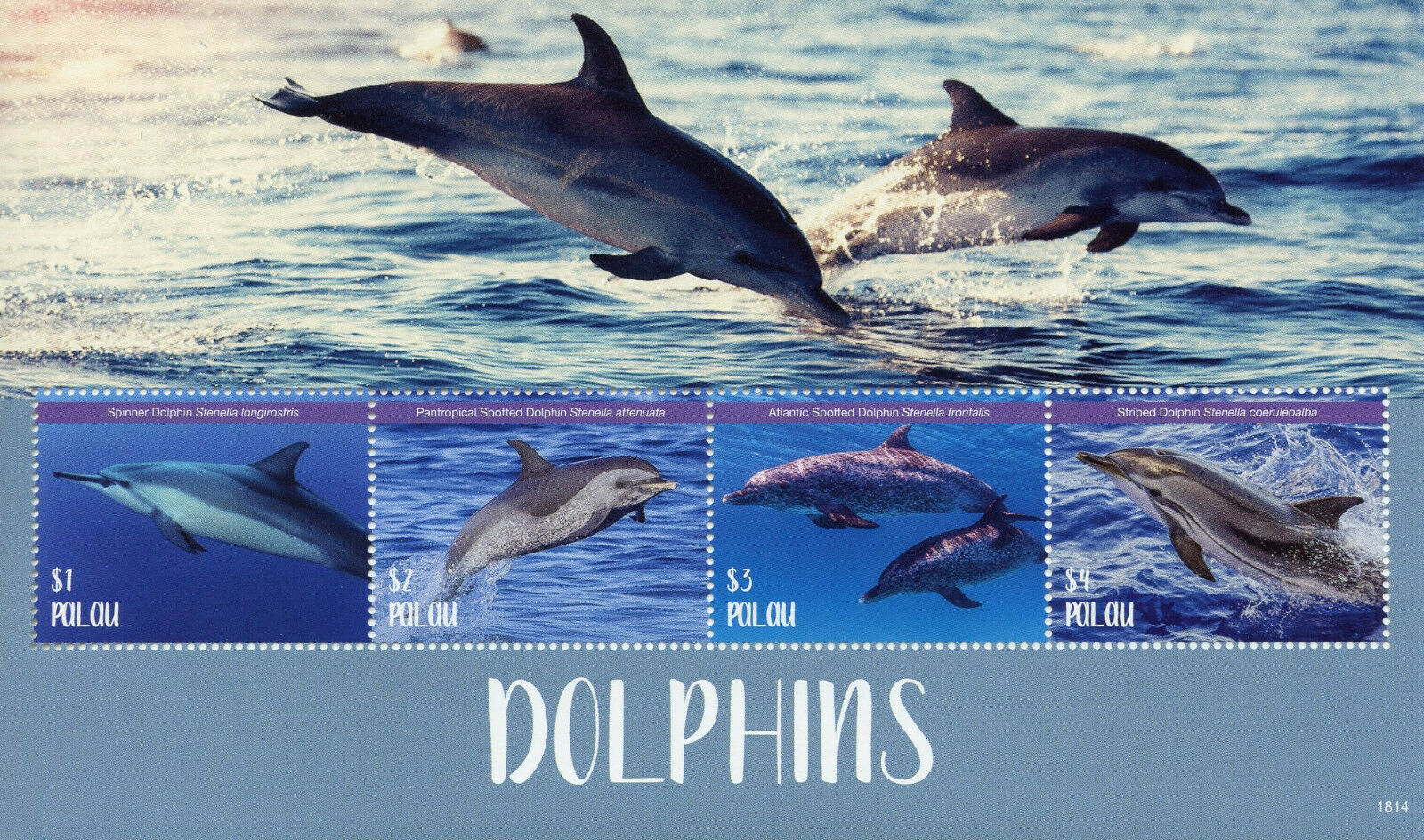 Palau 2018 MNH Dolphins Spinner Striped Dolphin 4v M/S Marine Animals Stamps