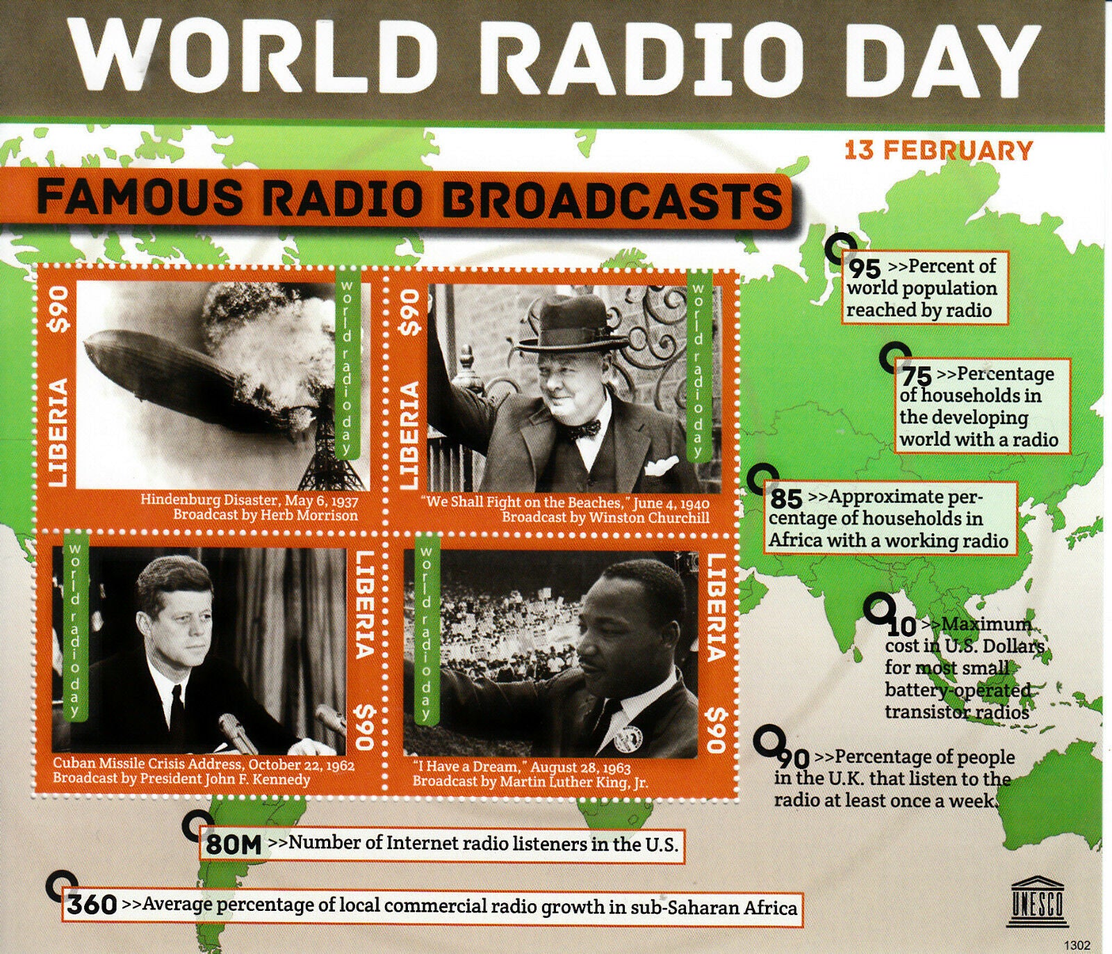 Liberia 2013 MNH World Radio Day Famous Broadcasts 4v M/S Churchill JFK Stamps