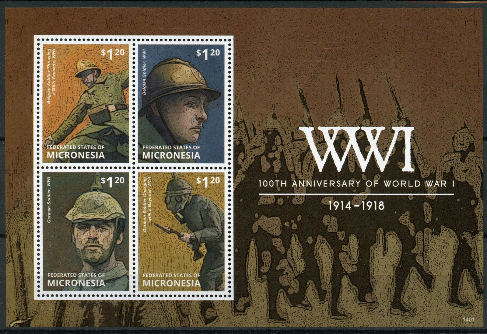 Micronesia 2014 MNH WWI WW1 Anniv World War I German Soldiers 4v M/S Stamps