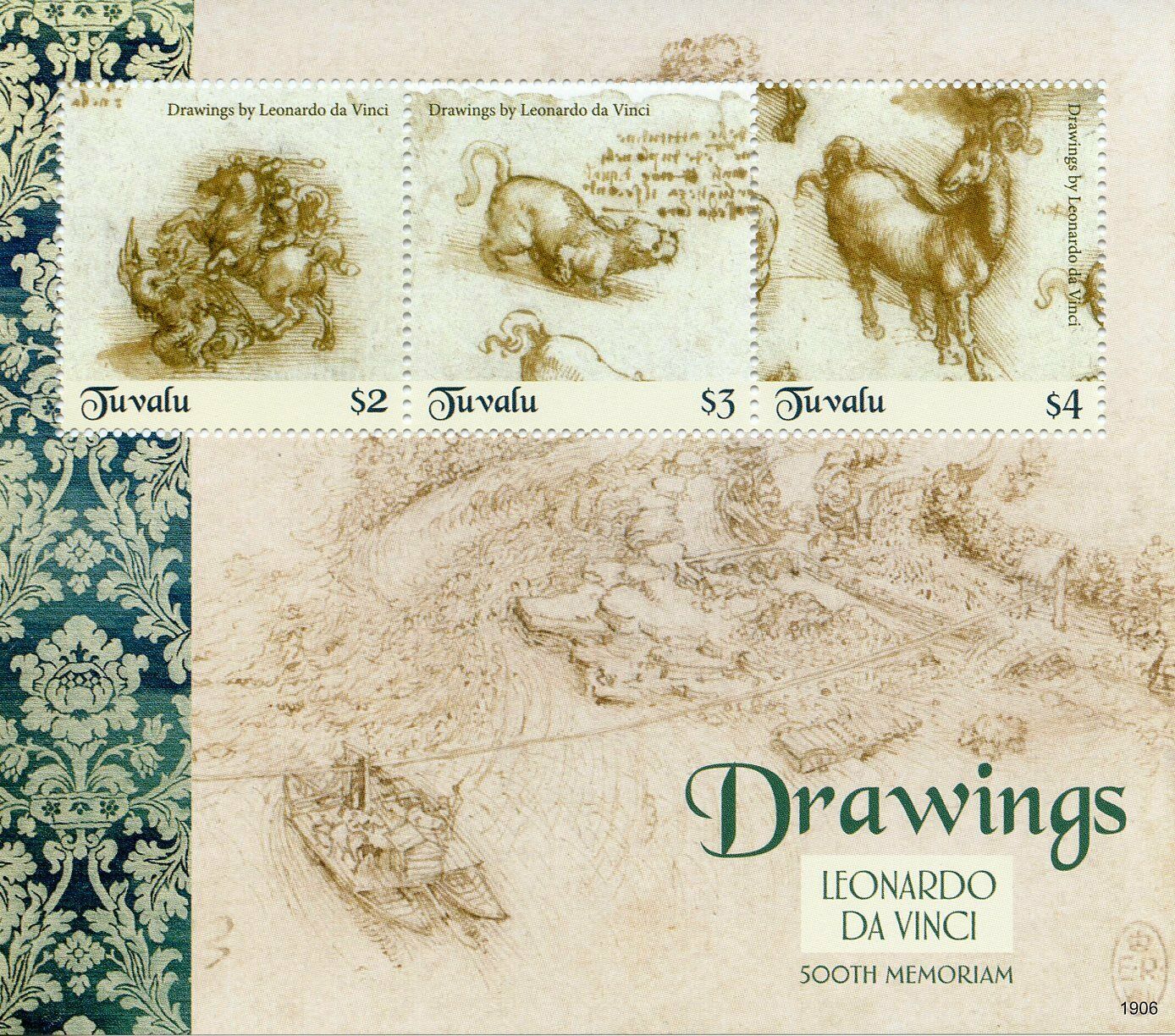 Tuvalu Art Stamps 2019 MNH Leonardo Da Vinci Drawings 500th Memorial 3v M/S I