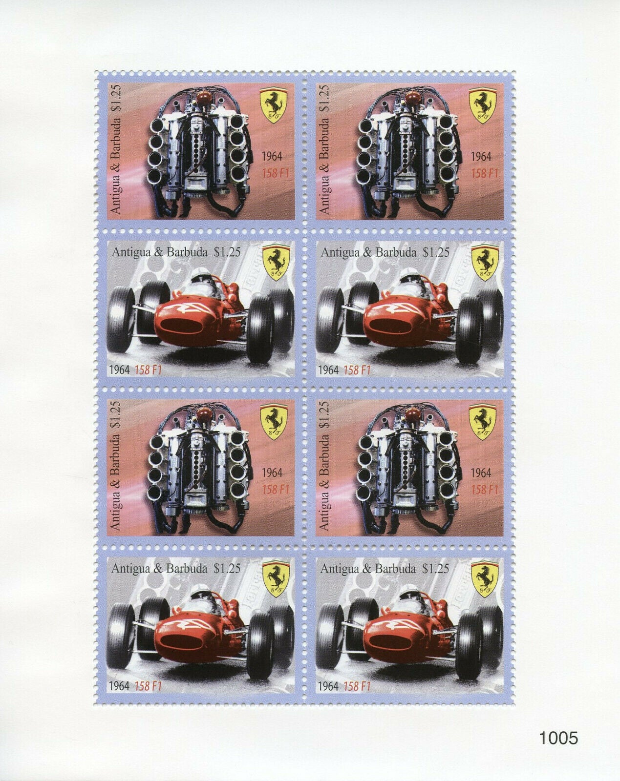 Antigua & Barbuda Cars Stamps 2010 MNH Ferrari 1964 158 F1 Racing 8v M/S IV