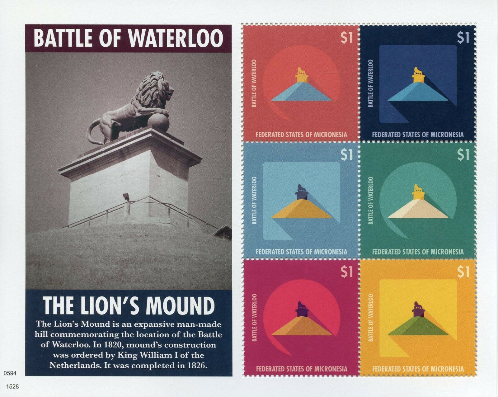 Micronesia Military Stamps 2015 MNH Battle of Waterloo Lion's Mound 6v M/S