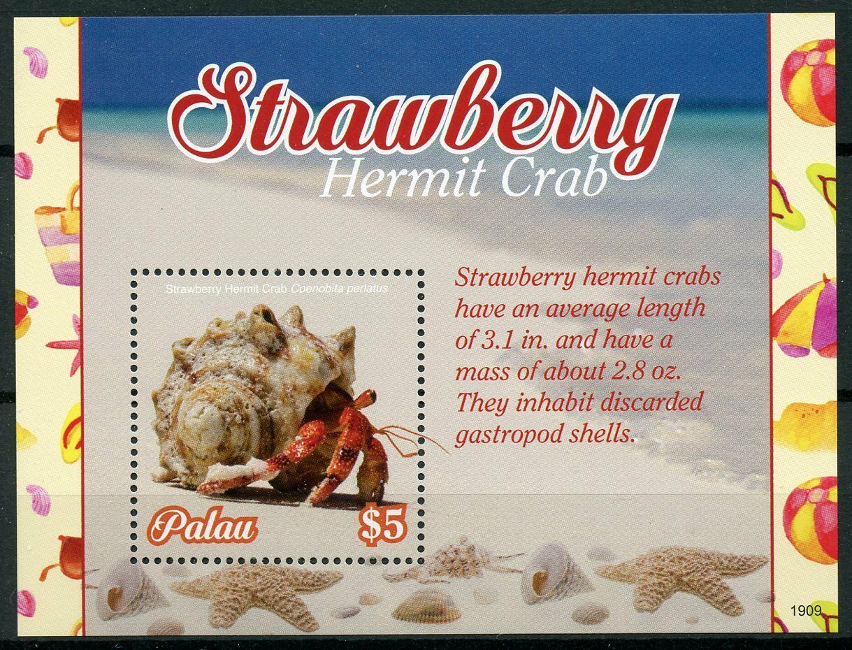 Palau 2019 MNH Marine Animals Stamps Strawberry Hermit Crab Crabs 1v S/S