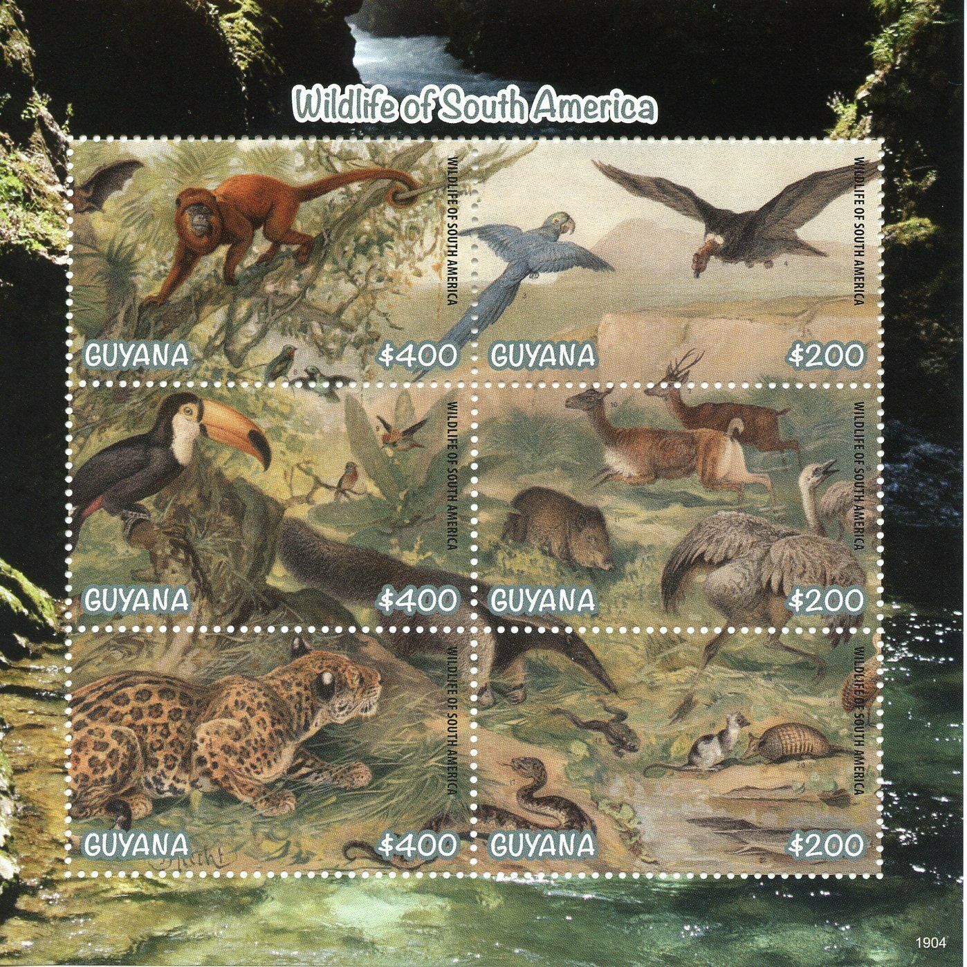Guyana 2019 MNH Wildlife of South America Toucan 6v M/S II Monkeys Birds Stamps