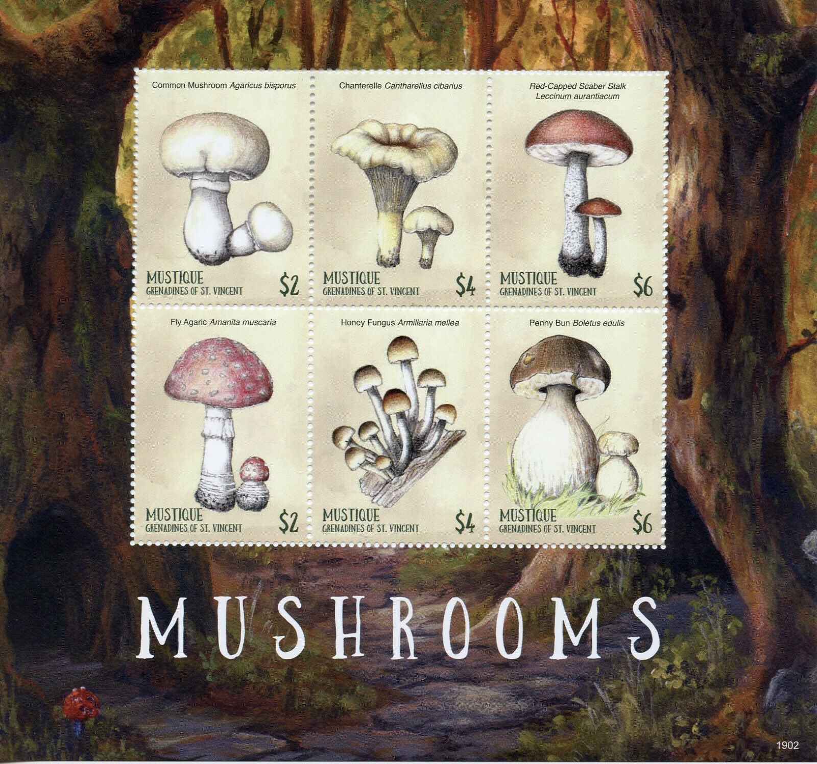 Mustique Grenadines St Vincent 2019 MNNH Mushrooms 6v M/S Fungi Nature Stamps