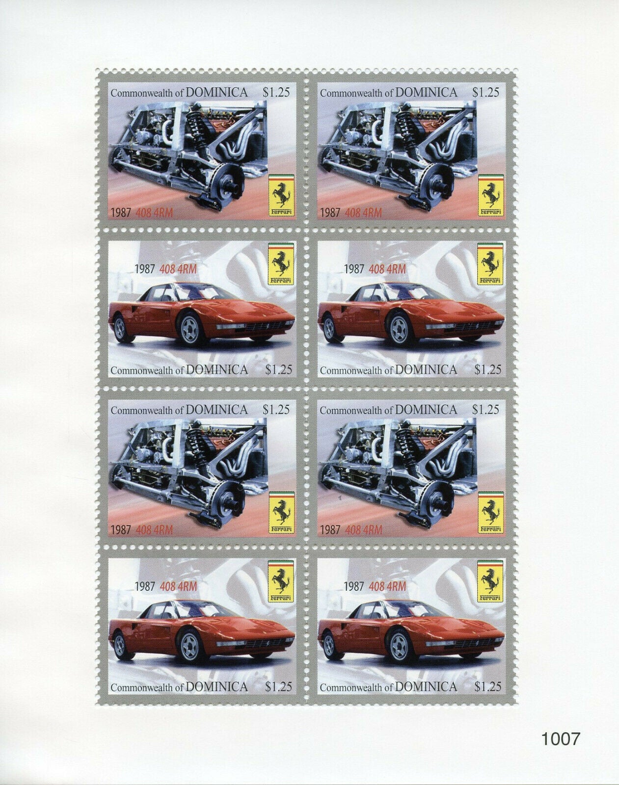 Dominica Cars Stamps 2010 MNH Ferrari 1987 408 4RM Auto Racing 8v M/S III