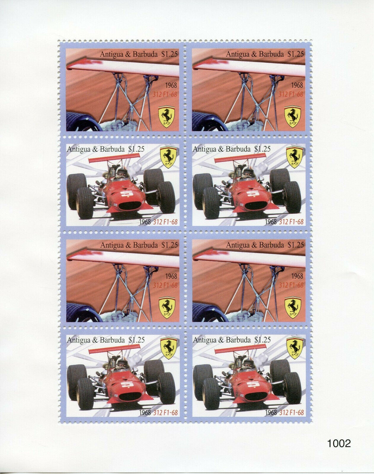 Antigua & Barbuda Cars Stamps 2010 MNH Ferrari 1968 312 F1-68 Racing 8v M/S I