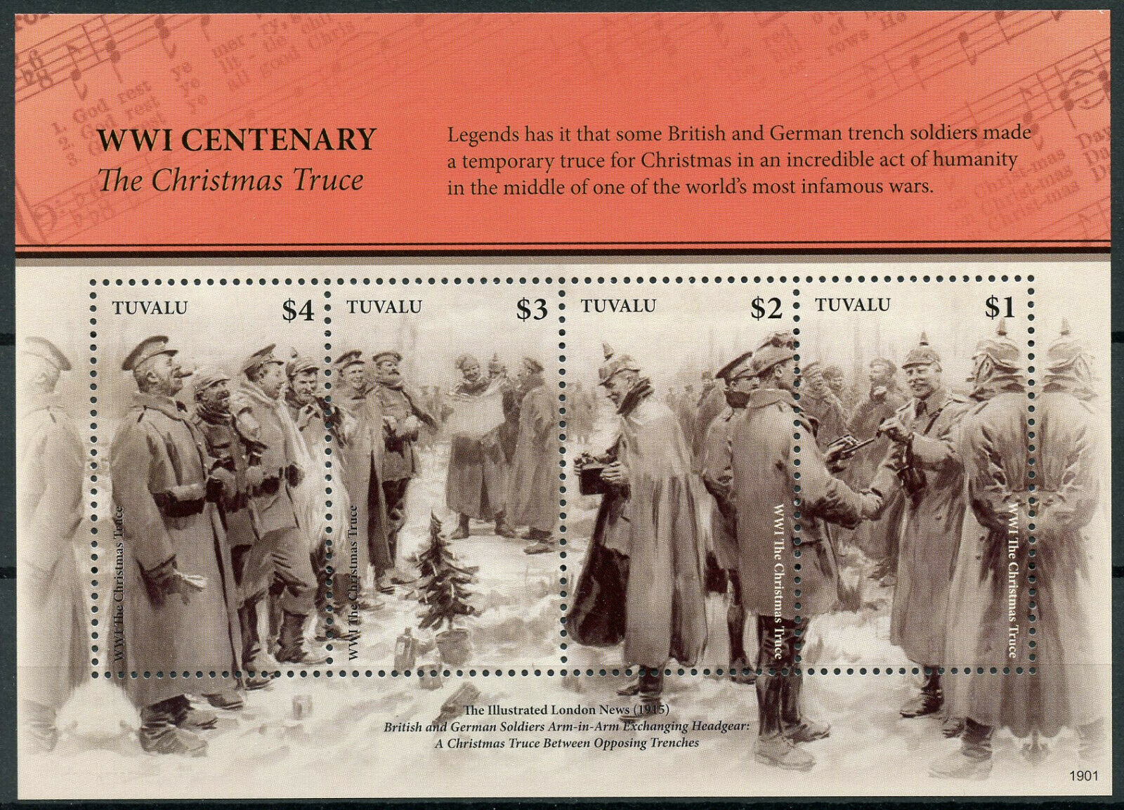 Tuvalu 2019 MNH Military Stamps WWI WW1 Christmas Truce World War I 4v M/S