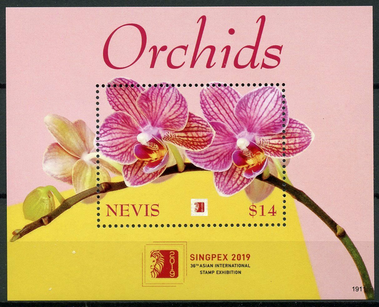 Nevis 2019 MNH Orchids Orchid Singpex 1v S/S Flowers Flora Nature Stamps
