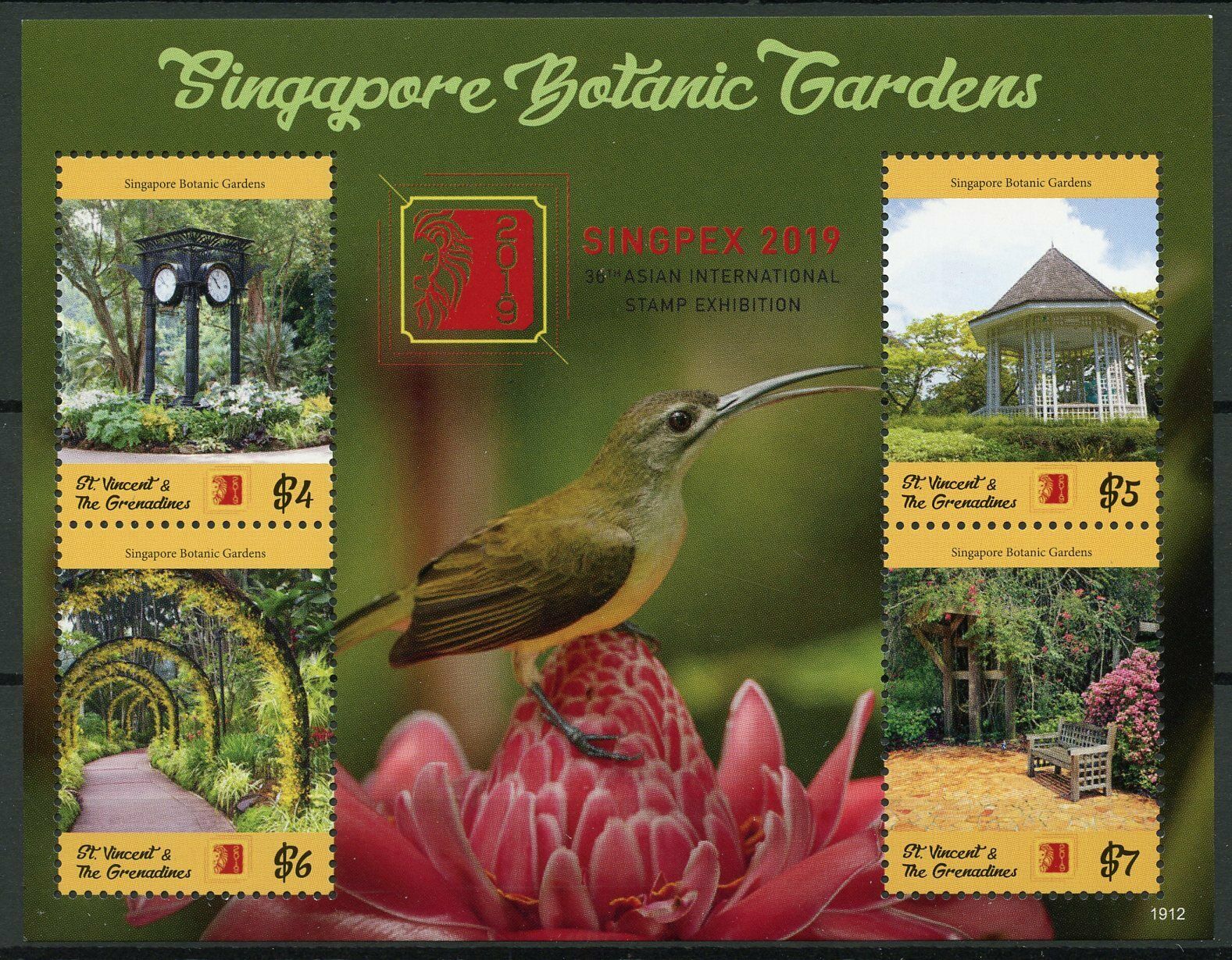 St Vincent & Grenadines 2019 MNH Singapore Botanic Gardens Singpex 4v M/S Stamps