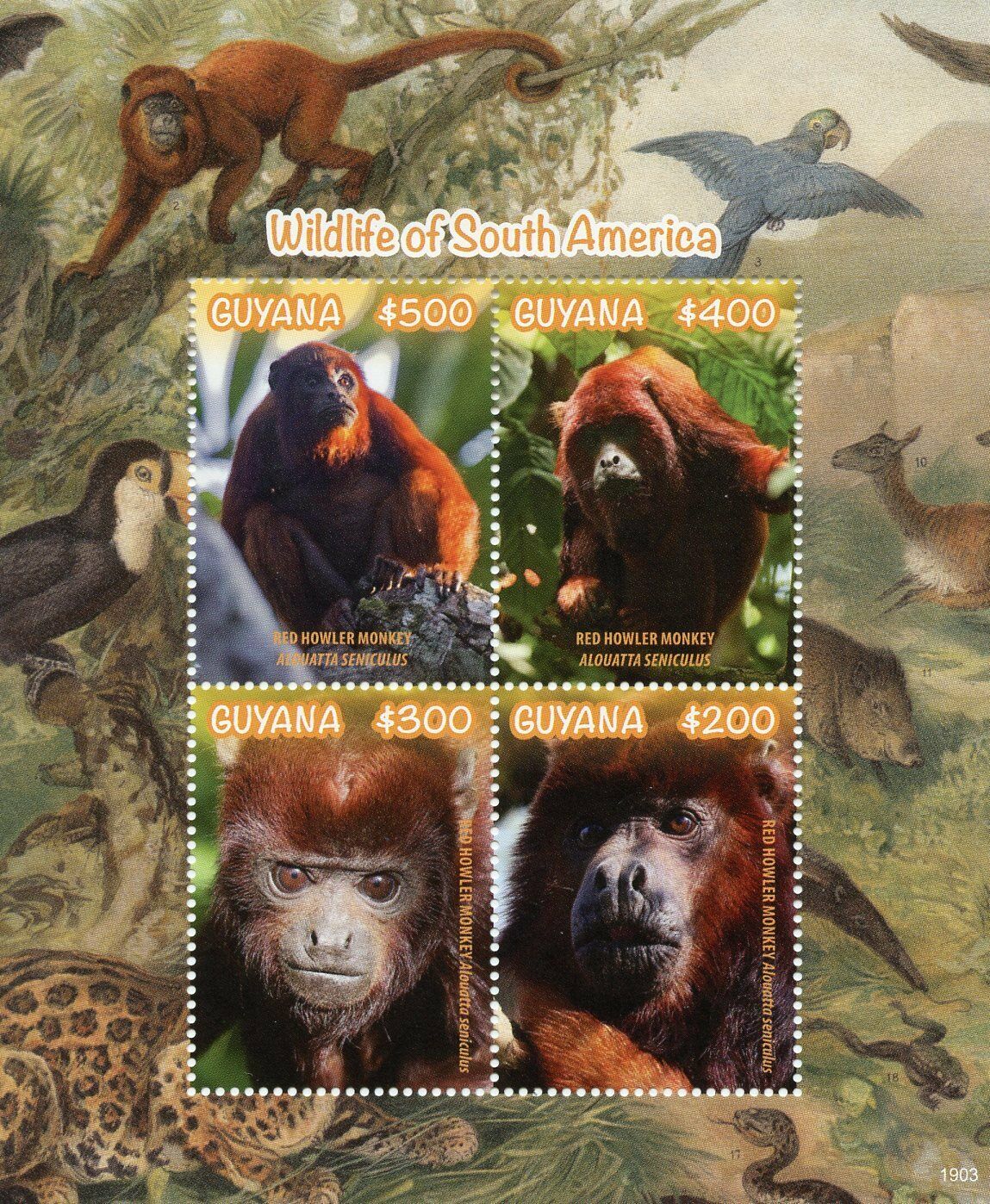 Guyana 2019 MNH Wildlife of South America Red Howler Monkey 4v M/S Stamps
