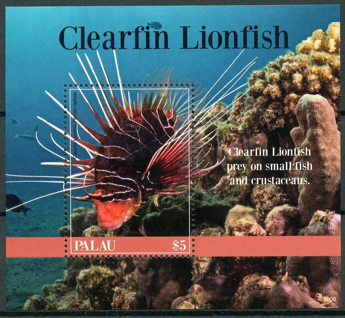 Palau 2019 MNH Clearfin Lionfish 1v S/S Corals Fish Fishes Marine Stamps
