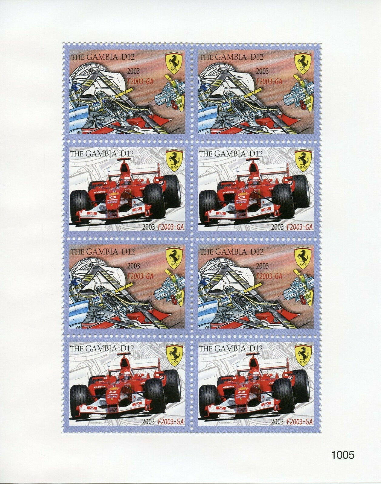 Gambia 2010 MNH Cars Stamps Ferrari 2003 F2003-GA Auto Racing 8v M/S III