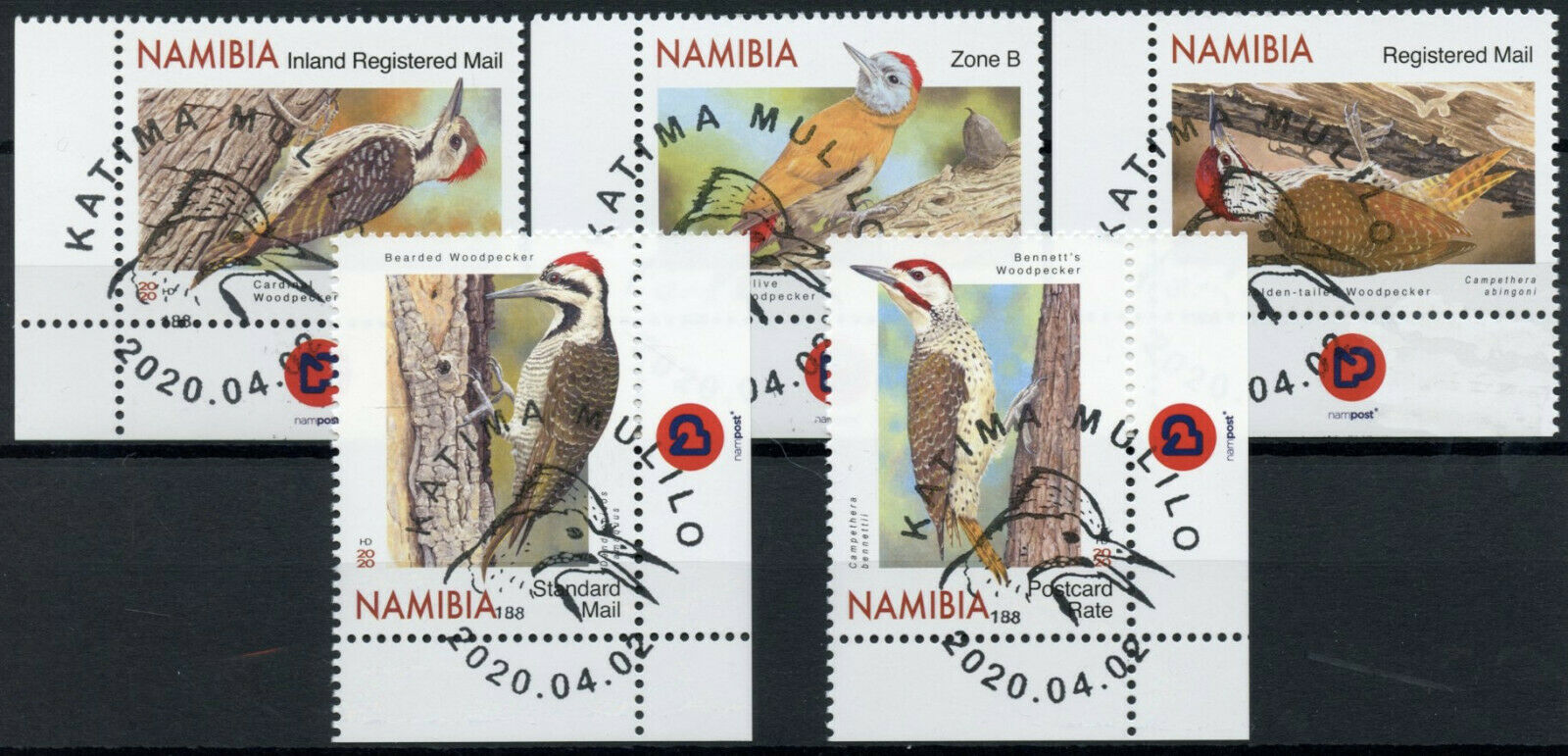 Namibia 2020 CTO Birds on Stamps Woodpeckers Cardinal Woodpecker 5v Set