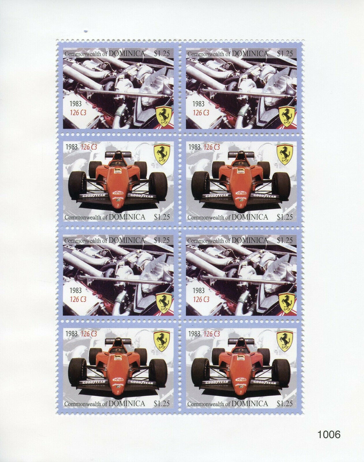 Dominica Cars Stamps 2010 MNH Ferrari 1983 126 C3 Auto Racing 8v M/S II