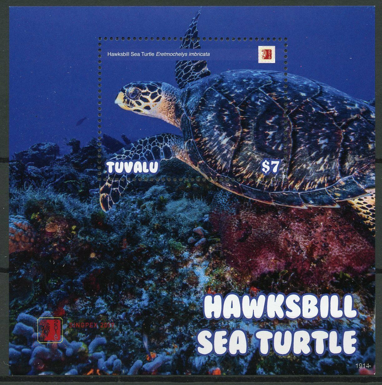 Tuvalu 2019 MNH Turtles Stamps Hawksbill Sea Turtle Singpex Reptiles 1v S/S