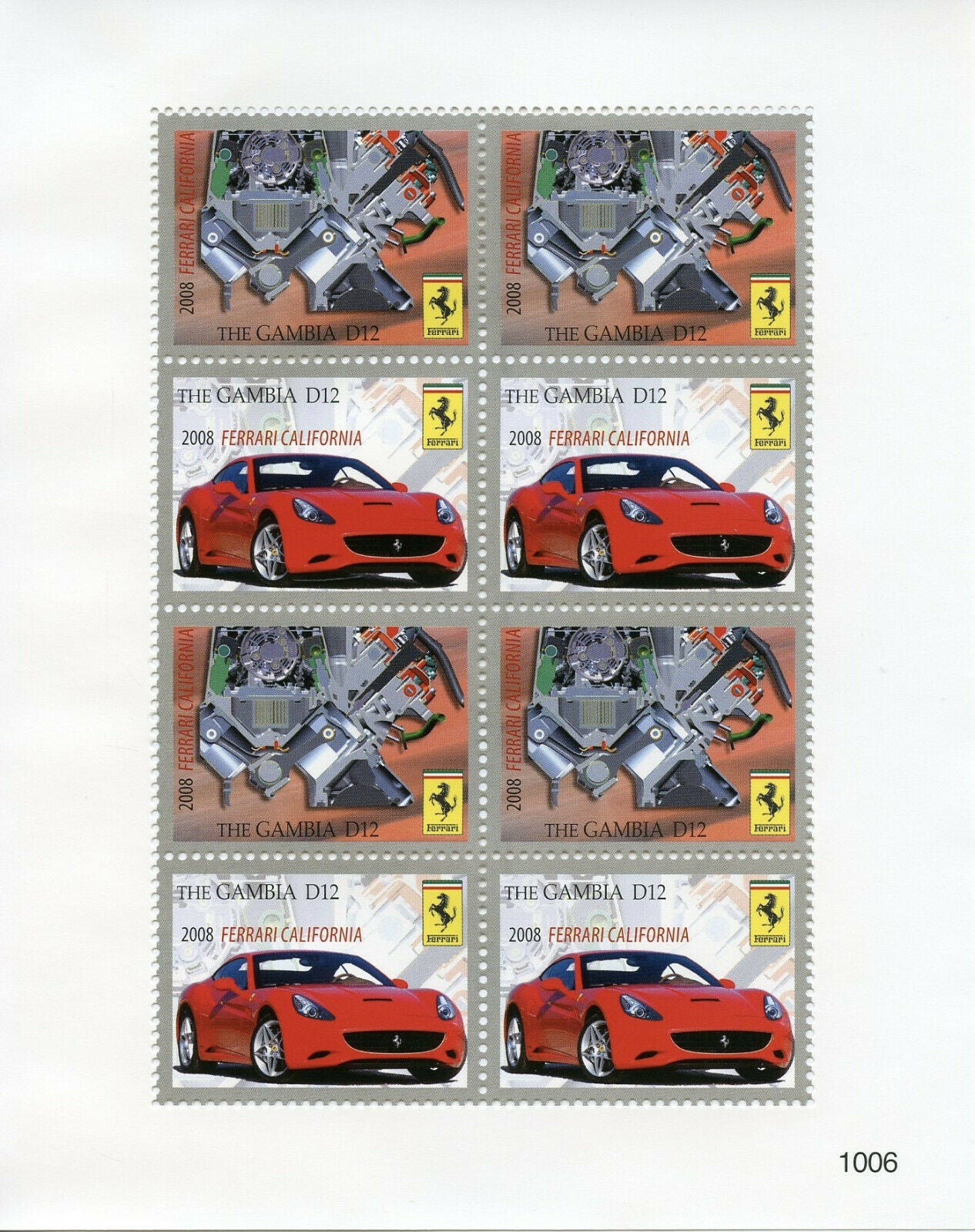Gambia 2010 MNH Cars Stamps Ferrari 2008 California Auto Racing 8v M/S IV