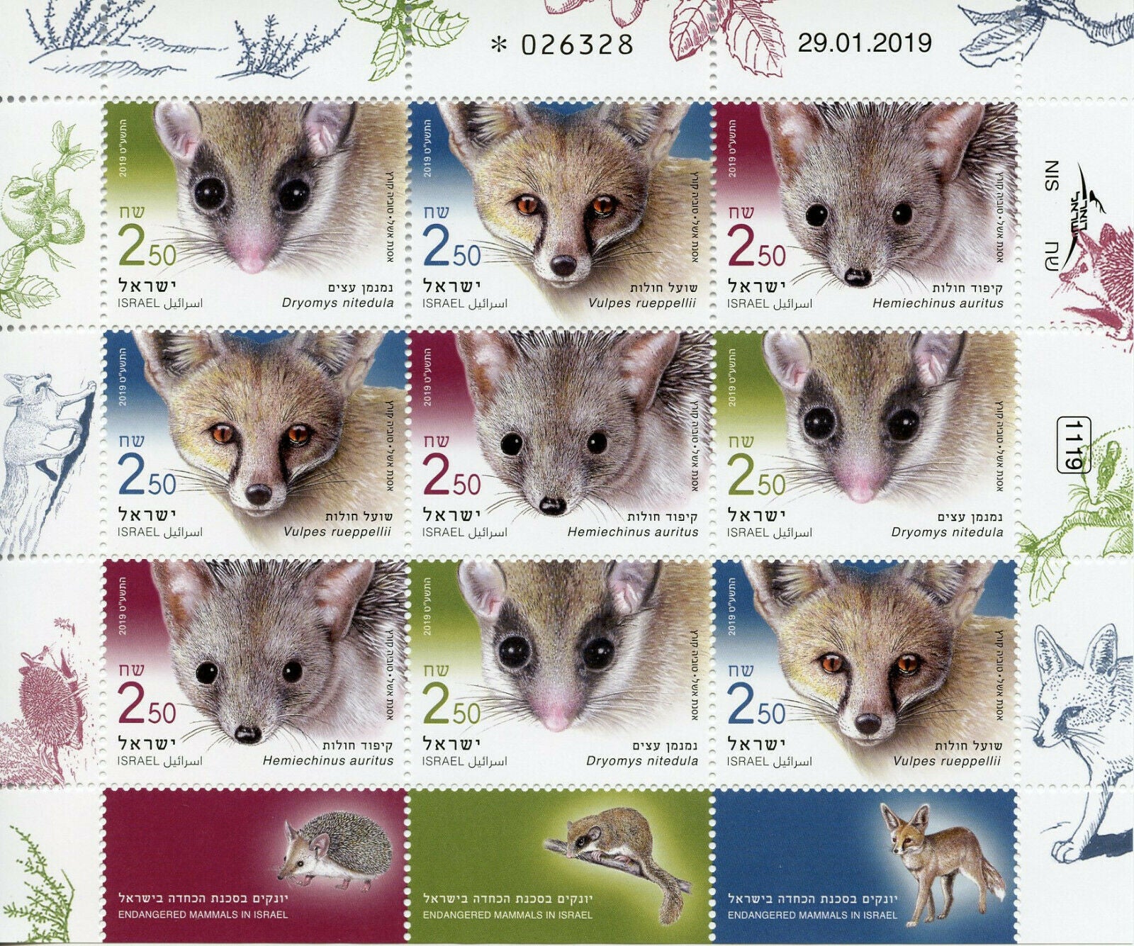 Israel 2019 MNH Endangered Mammals Foxes 9v M/S Wild Animals Stamps