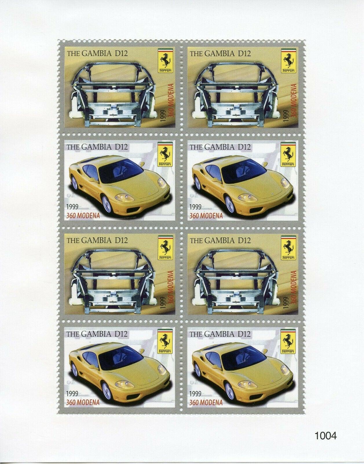 Gambia 2010 MNH Cars Stamps Ferrari 1999 360 Modena Auto Racing 8v M/S II