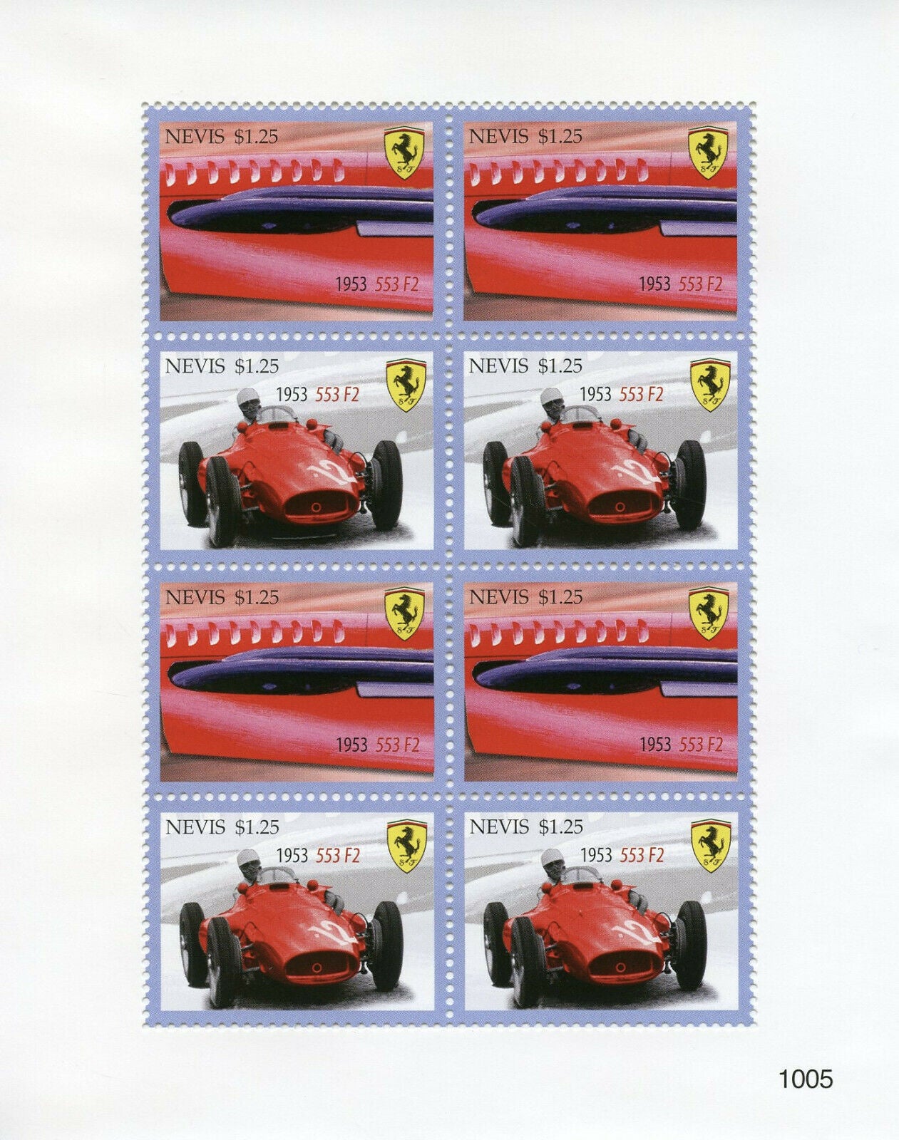 Nevis Cars Stamps 2010 MNH Ferrari 1953 553 F2 Auto Racing 8v M/S III