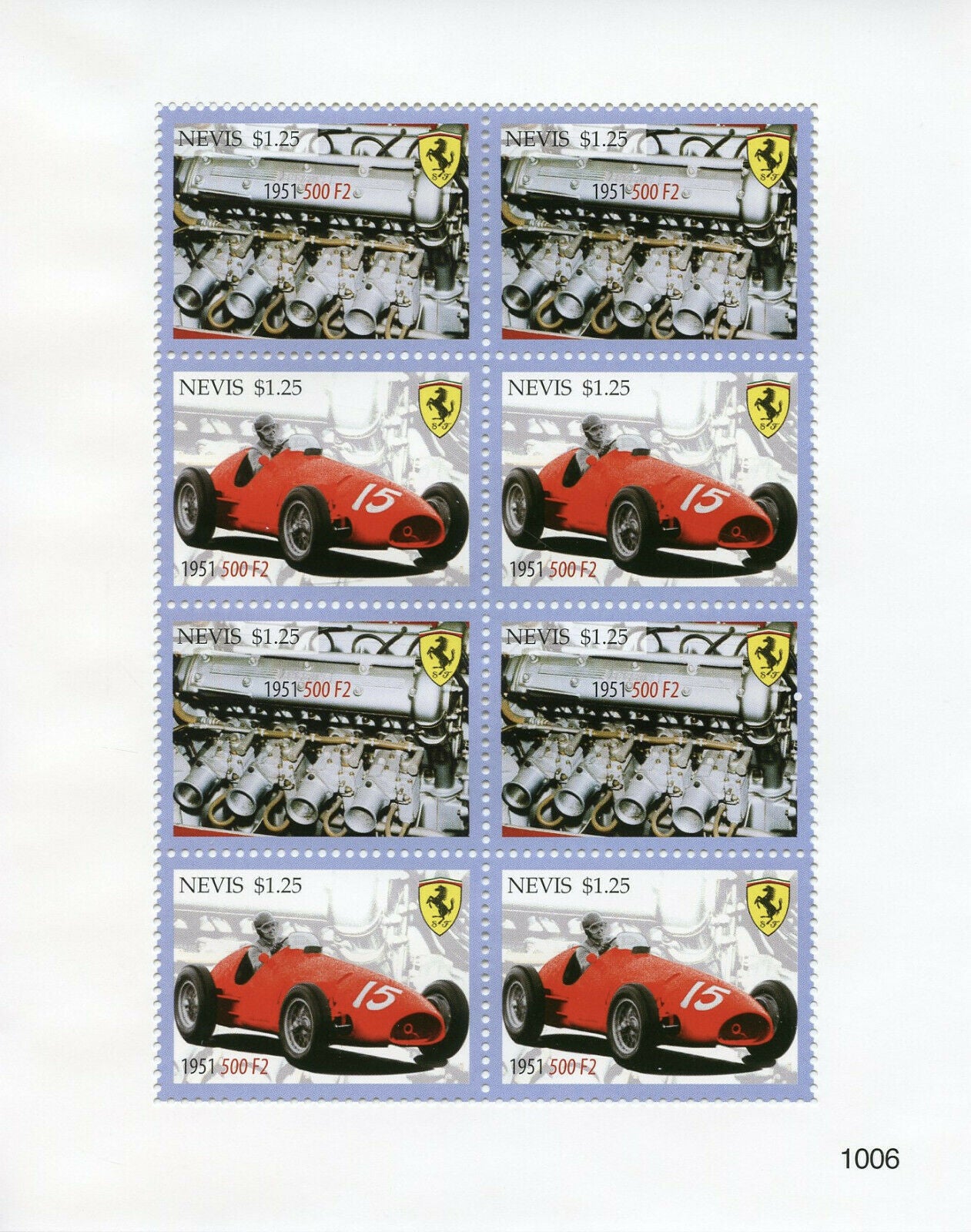 Nevis Cars Stamps 2010 MNH Ferrari 1951 500 F2 Auto Racing 8v M/S IV