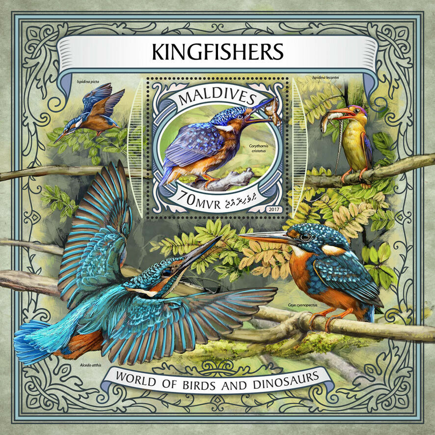 Maldives 2017 MNH Birds on Stamps Kingfishers Malachite Kingfisher 1v S/S