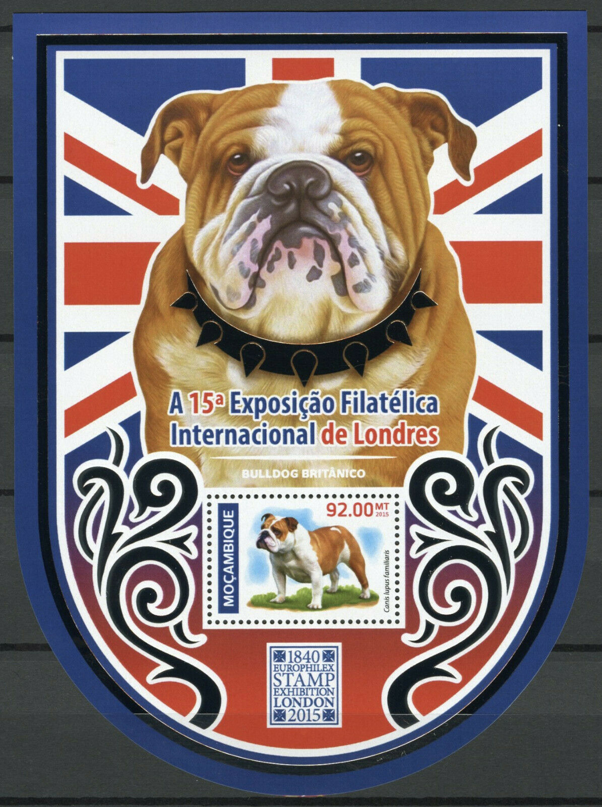 Mozambique Stamps 2015 MNH British Bulldog Europhilex Dogs Animals 1v S/S