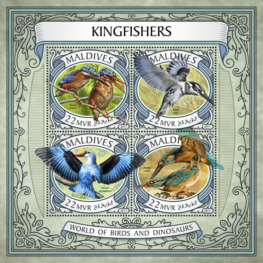 Maldives 2017 MNH Birds on Stamps Kingfishers Malachite Kingfisher 4v M/S