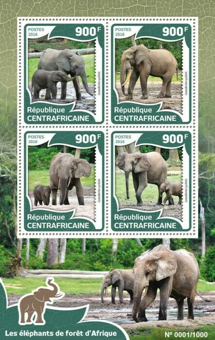 Central African Rep Wild Animals Stamps 2016 MNH African Forest Elephants 4v M/S