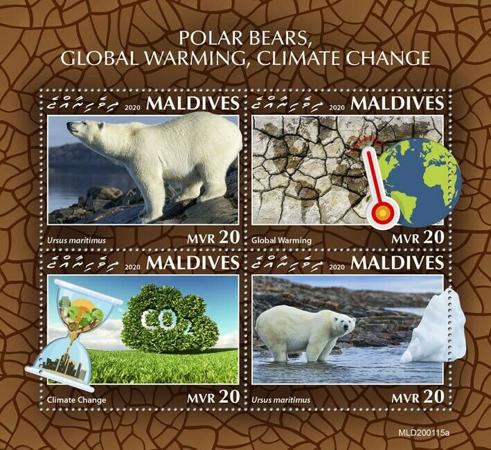 Maldives Wild Animals Stamps 2020 MNH Polar Bears Global Warming Climate 4v M/S