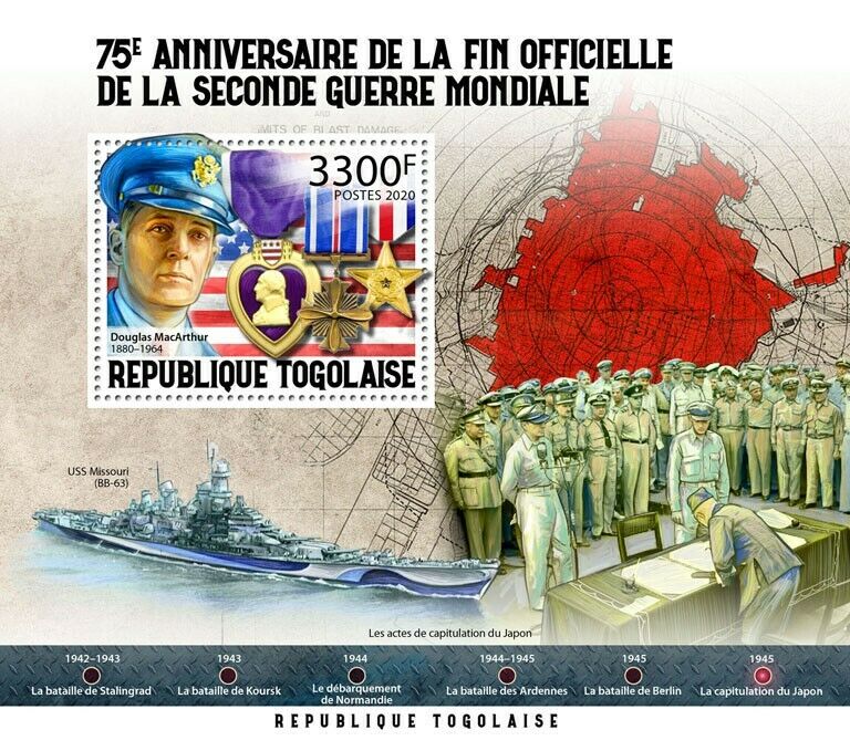 Togo 2020 MNH Military Stamps End of WWII WW2 VJ Day Douglas MacArthur 1v S/S VI