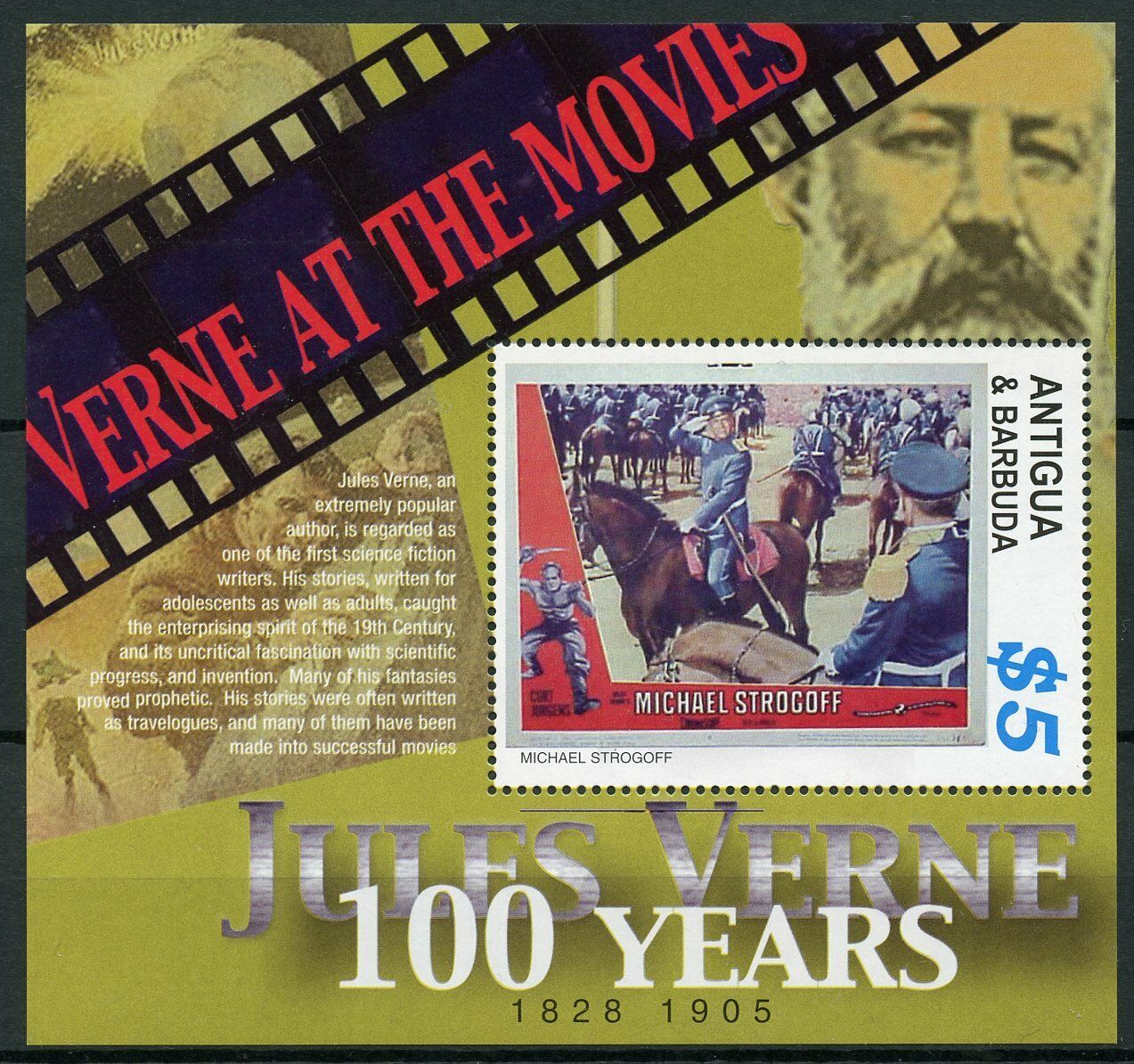 Antigua & Barbuda 2005 MNH Jules Verne Stamps Michael Strogoff Writers 1v S/S