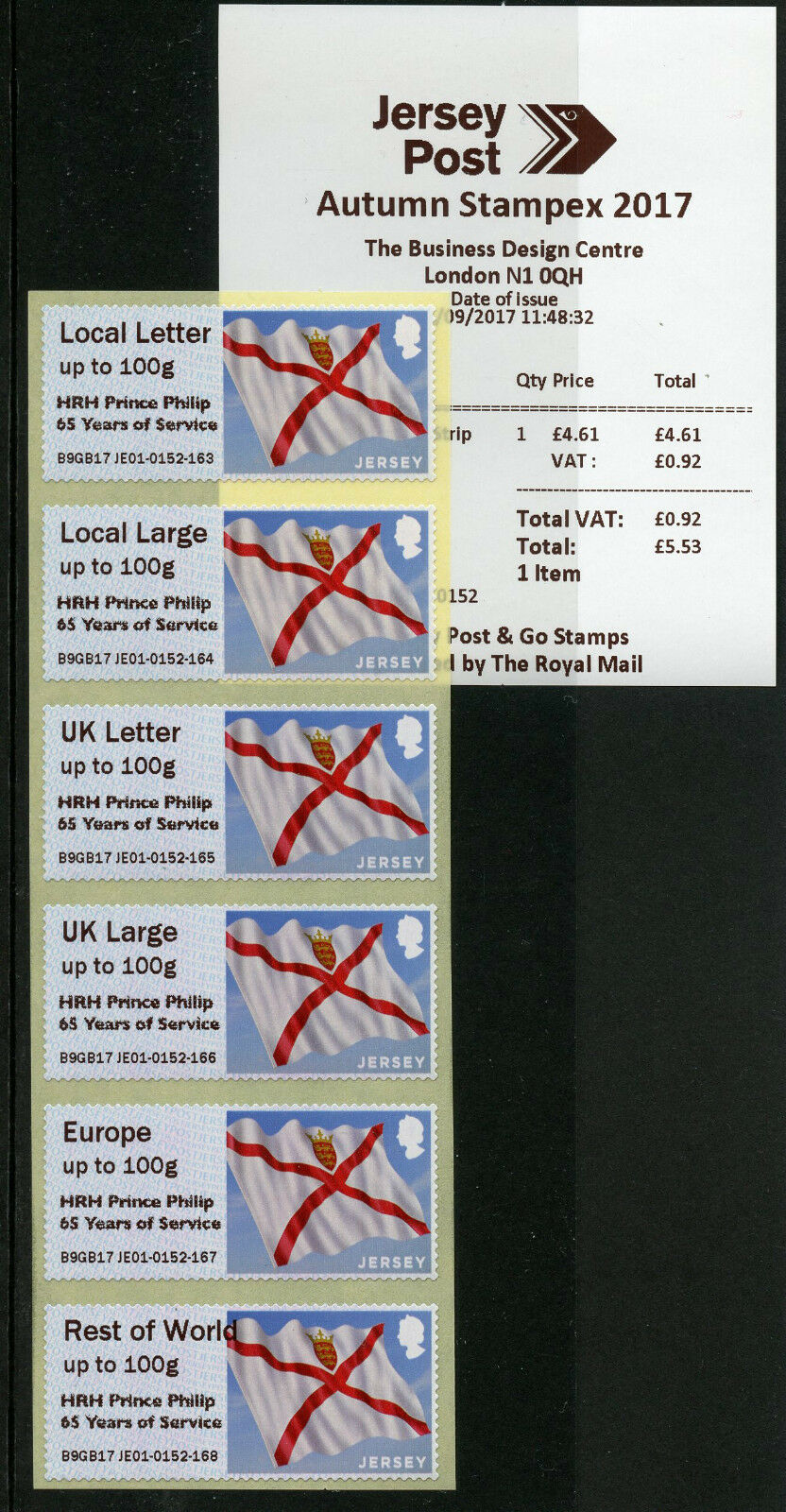 Jersey 2017 MNH Prince Philip Post & Go Autumn Stampex 6v Coll Strip JE01 Stamps