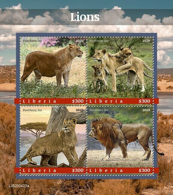 Liberia Wild Animals Stamps 2020 MNH Lions Big Cats Lion Fauna 4v M/S