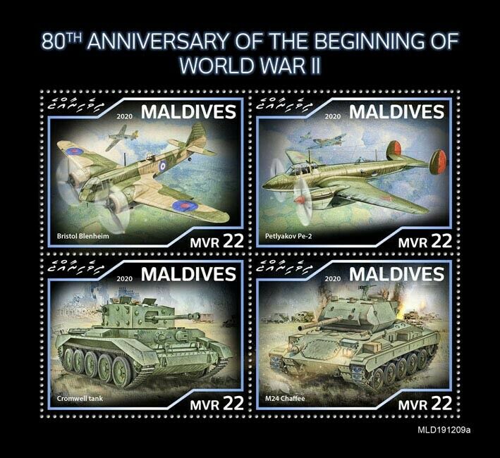 Maldives Military & War Stamps 2020 MNH WWII WW2 Beginning Tanks Aviation 4v M/S