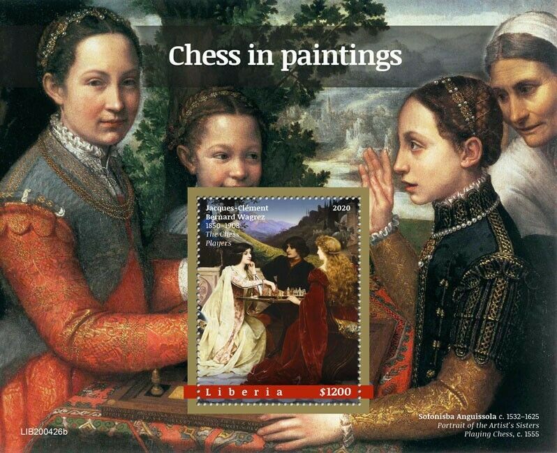 Liberia Art Stamps 2020 MNH Chess in Paintings Wagrez Sports Games 1v S/S