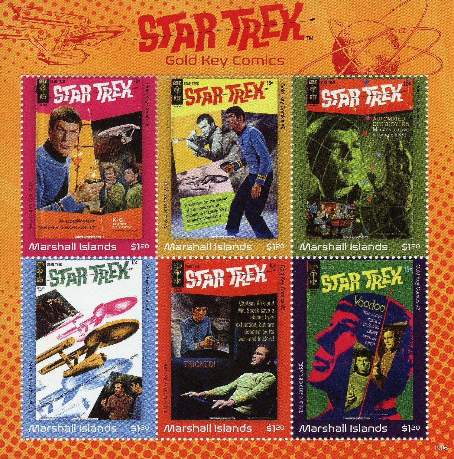 Marshall Islands 2019 MNH Star Trek Stamps Gold Key Comics Spock Kirk 6v M/S