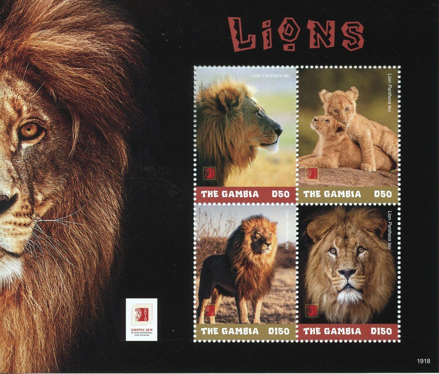 Gambia 2019 MNH Wild Animals Stamps Lions Singpex 2019 Big Cats 4v M/S