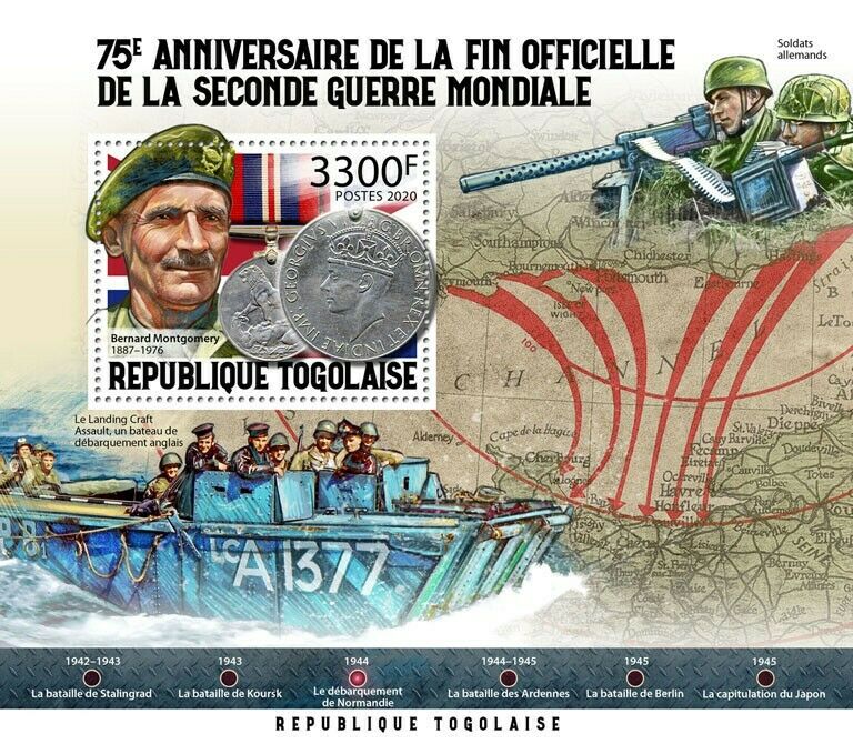 Togo 2020 MNH Military Stamps End of WWII WW2 D-Day Normandy Landings 1v S/S III
