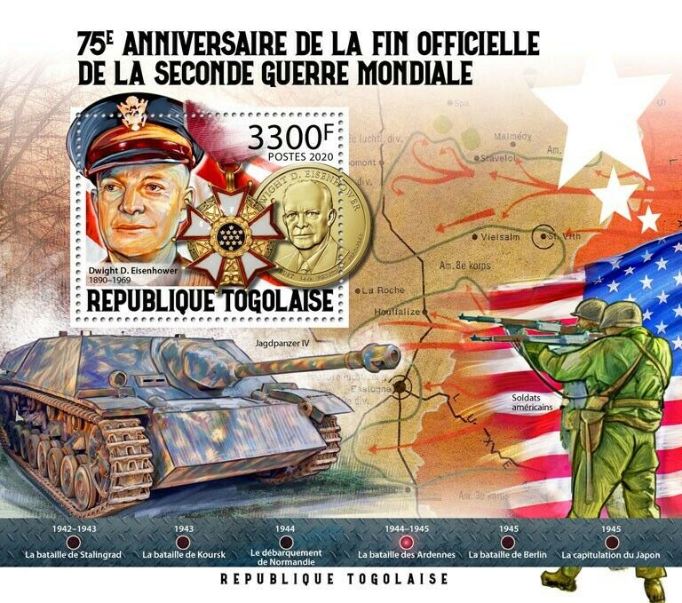 Togo 2020 MNH Military Stamps End of WWII WW2 Battle Bulge Eisenhower 1v S/S IV