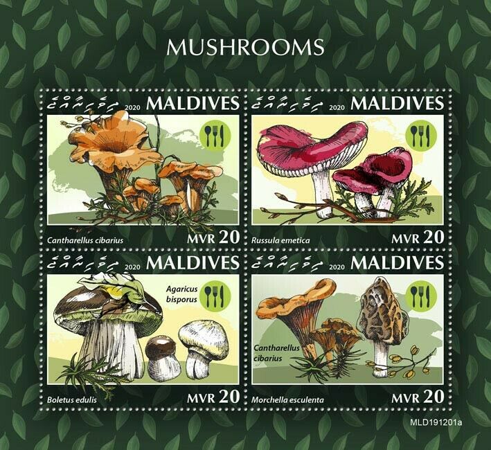Maldives 2020 MNH Mushrooms Stamps Fungi Boletus Cantharelle Nature 4v M/S
