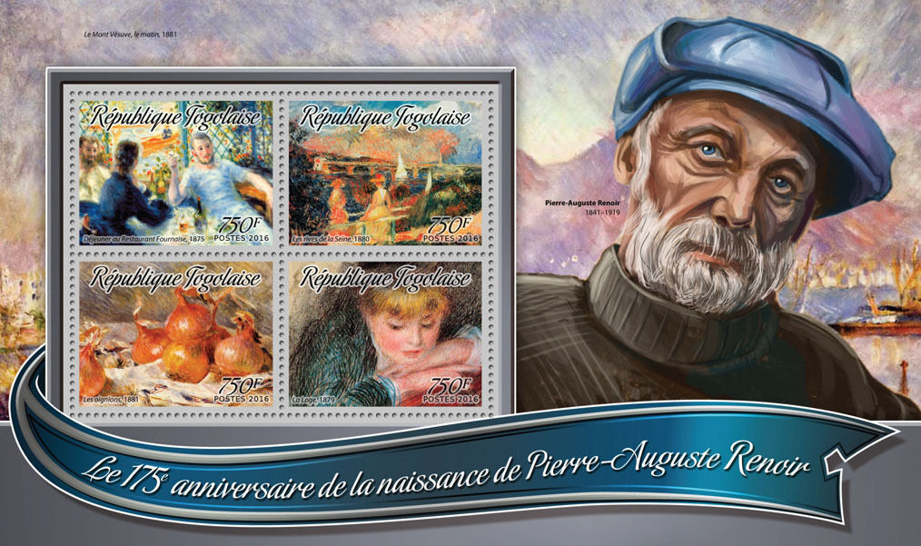 Togo Art Stamps 2016 MNH Pierre-Auguste Renoir 175th Birth Ann Paintings 4v M/S